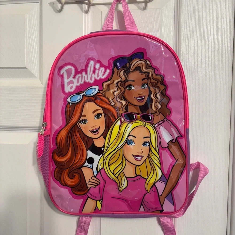 Super Cute Pink Barbie Backpack Book Bag Mesh Sides 16 Inches